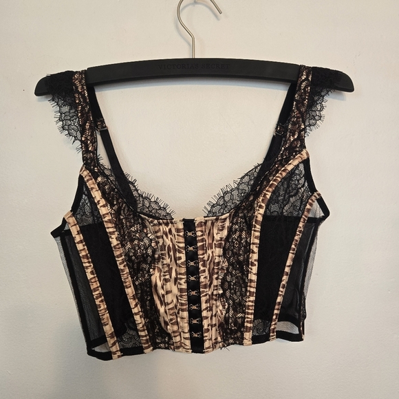 Victoria's Secret M Black and Tan Lace Corset Top - Picture 1 of 4